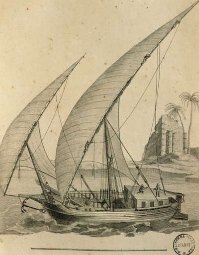 Núbiai vitorlás, Egyiptom, Cartes et figures du Voyage en Nubia et en Abyssinia metszet, James Bruce alkotó: James Bruce