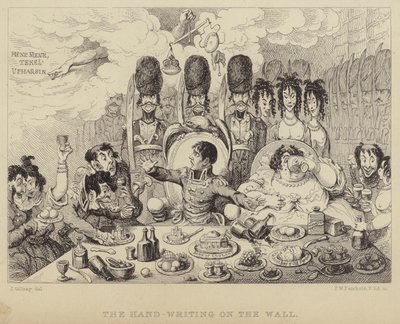 A kézírás a falon: paródia Belsazár lakomáján, Napóleont és feleségét, Josephine-t ábrázolva alkotó: James (after) Gillray