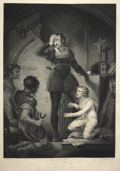 János király. IV. felvonás, I. jelenet - Hubert Arthurral a börtönben. alkotó: James (after) Northcote