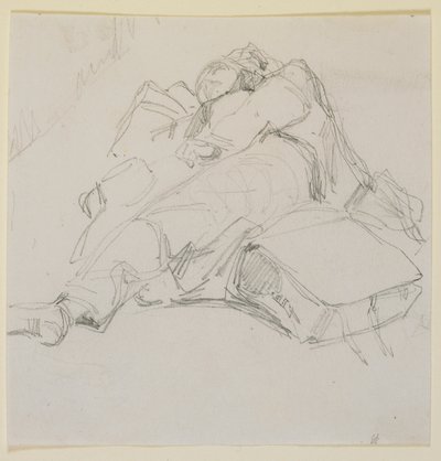 Egy ember alszik egy halom poggyászon, 1858. alkotó: James Abbott McNeill Whistler