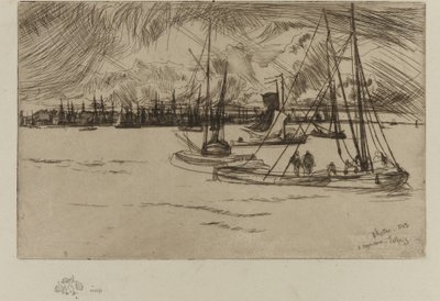 Amszterdam, a Tolhuisból, 1863. alkotó: James Abbott McNeill Whistler