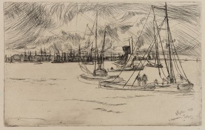 Amszterdam, a Tolhuisból, 1863. alkotó: James Abbott McNeill Whistler