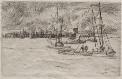 Amszterdam a Tolhuistól, 1863. alkotó: James Abbott McNeill Whistler