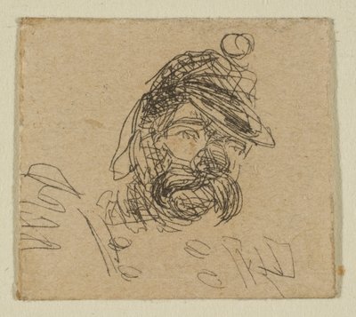 Szakállas férfi katonasapkában a vázlatokról a partfelmérő táblán, 1854-55. alkotó: James Abbott McNeill Whistler