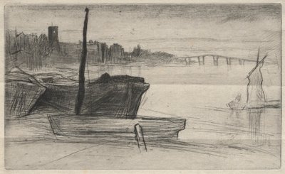 Chelsea híd és templom, 1871. alkotó: James Abbott McNeill Whistler