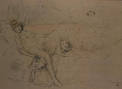 Drapírozott figura fekvő (litho) alkotó: James Abbott McNeill Whistler