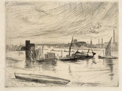 Kora reggel, Battersea, 1861 (szárazpont) alkotó: James Abbott McNeill Whistler