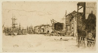 Free Trade Wharf Londonban alkotó: James Abbott McNeill Whistler