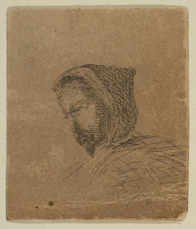 Csuklyás férfifej a vázlatokról a partfelmérő táblán, 1854-55. alkotó: James Abbott McNeill Whistler