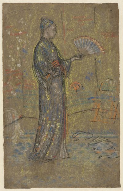 Legyezőt festő japán nő, 1872 körül (fekete kréta és pasztell) alkotó: James Abbott McNeill Whistler