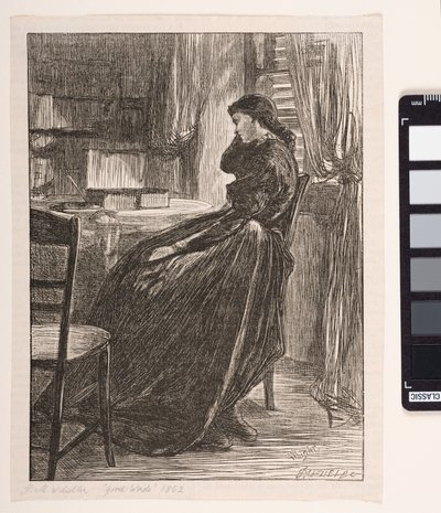 Joanna Douglas a "The Trial Sermon" című filmben, 1862 alkotó: James Abbott McNeill Whistler