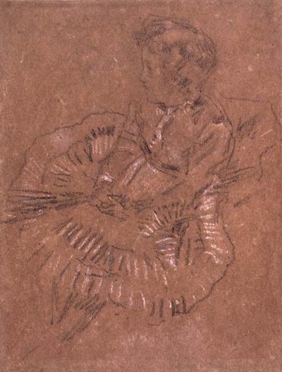 PD.67-1959 Egy ülő lány nagy szoknyában (Elinor Leyland tanulmánya) 1870-80 körül (fekete-fehér kréta barna papíron) alkotó: James Abbott McNeill Whistler