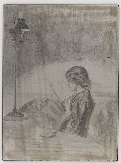 Lámpafény olvasata, 1858. alkotó: James Abbott McNeill Whistler
