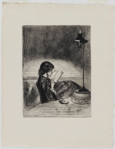 Lámpafény olvasata, 1858. alkotó: James Abbott McNeill Whistler
