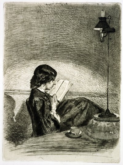Lámpafény olvasmánya, 1858 alkotó: James Abbott McNeill Whistler