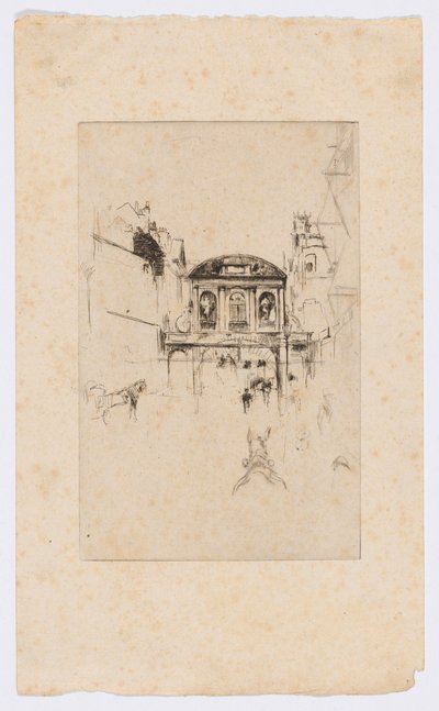 Temple Bar, 1877 körül (metszet és szárazpont; tus, papír) alkotó: James Abbott McNeill Whistler