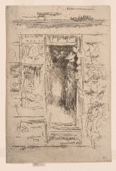 A főkötő-bolt, 1884-86 körül (metszet; tus, papír) alkotó: James Abbott McNeill Whistler