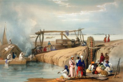 Perzsa kerék, amely vizet emel a Sutlej folyóból, Punjab, 1842 alkotó: James Atkinson