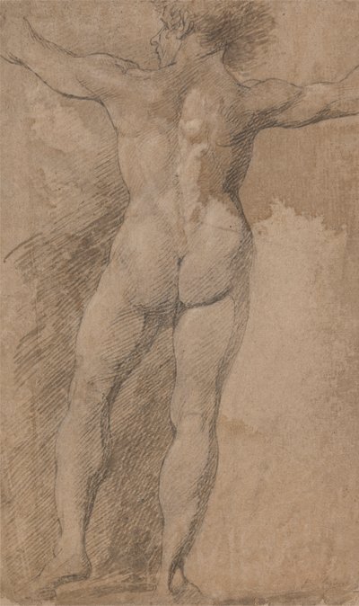 Szélesre tárt karú férfi hátulról nézve alkotó: James Barry