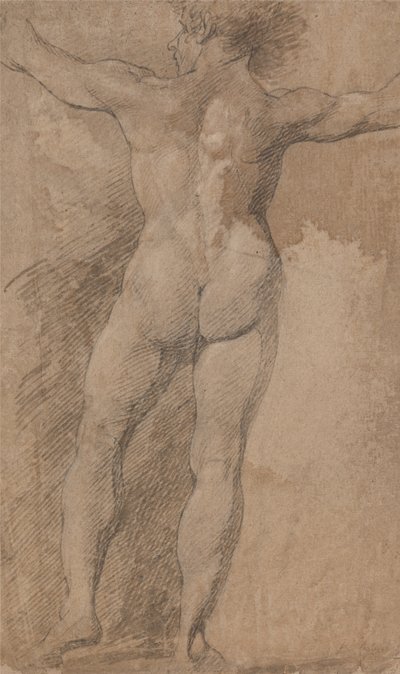 Férfi széttárt karokkal hátulról nézve alkotó: James Barry