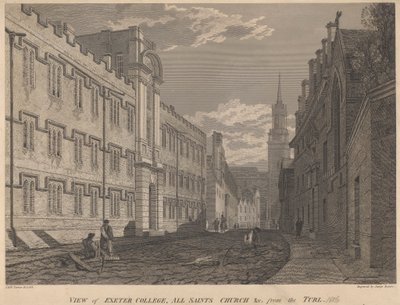 Kilátás az Exeter College-ra, a Mindenszentek templomára, a Turl felől alkotó: James Basire