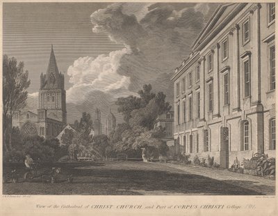 Kilátás a Krisztus-székesegyházra és a Corpus Christi College egy részére alkotó: James Basire