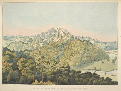 Térképek K Top 46, 35 d Kilátás a Dynevor kastélyból, kilátással a Towy folyóra és a Golden Grove-ra (kézzel színezett rézkarc) alkotó: James Bretherton