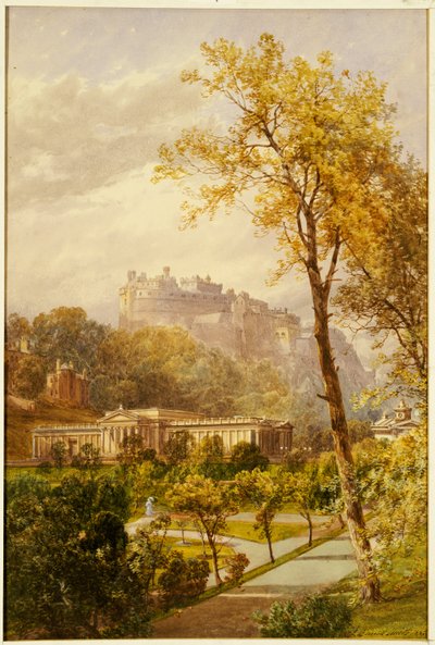 Kilátás a Princes Street Gardensre és a National Galleryre, Edinburgh nyugatra a kastély felé, 1855 alkotó: James Burrell Smith