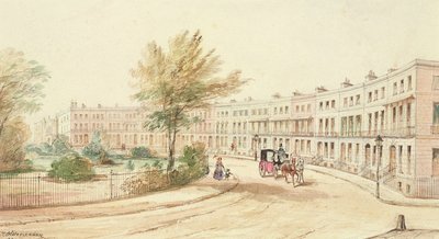 Royal Crescent, Cheltenham, 1850 körül (wc papíron) alkotó: James Charles Oldmeadow
