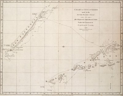 A Csendes-óceán déli részén Cook kapitány parancsnoksága alatt Őfelsége Resolution nevű hajóján tett felfedezések térképe alkotó: James Cook
