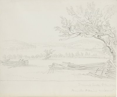 Derwent Lake Mr. W. Mains rezidenciájából, 1843 (grafit krémszínű szőtt papíron) alkotó: James David Smillie