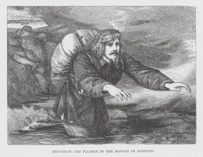 Keresztény és hajlékony a Slough of Despondban (metszet) alkotó: James Dawson Watson