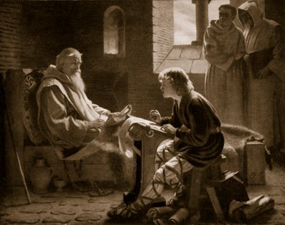 A Tiszteletreméltó Bede fordítja az evangéliumot, illusztráció a 