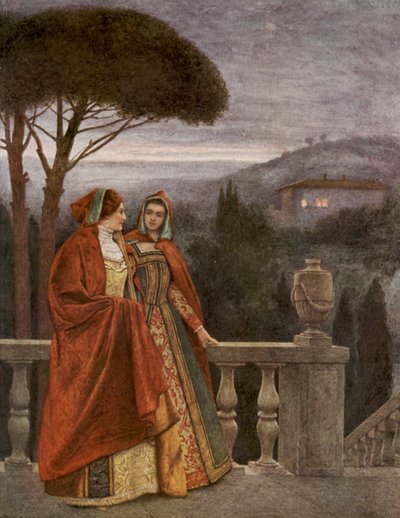 Shakespeare A velencei kalmár című műve: Portia és Nerissa (színes litográfia) alkotó: James Dromgole Linton