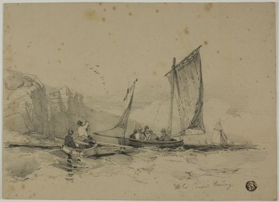 Horgászcsónakok Cliffs közelében alkotó: James Duffield Harding