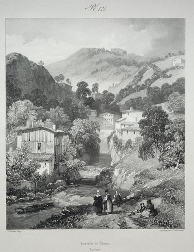 Festői és romantikus utazások az ókori Franciaországban. Auvergne: Thiers vízesései alkotó: James Duffield Harding