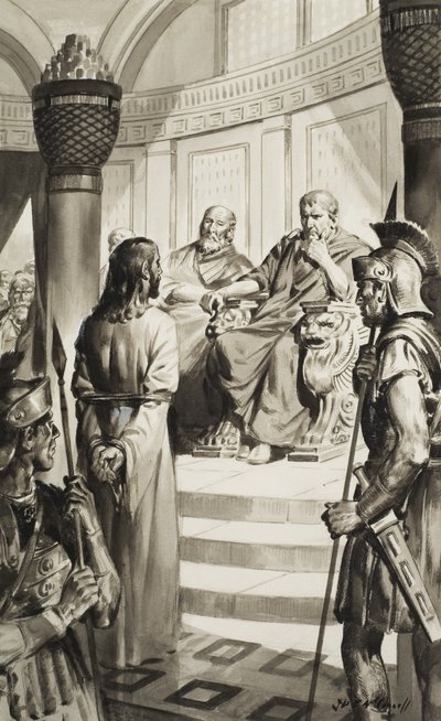 Krisztus Poncius Pilátus előtt (gouache, papír) alkotó: James Edwin McConnell