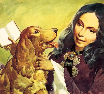 Elizabeth Barrett Browning és Flush nevű cocker spánielje alkotó: James Edwin McConnell