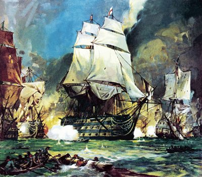 HMS Victory a trafalgari csatában alkotó: James Edwin McConnell