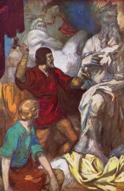 Michelangelo Mózest faragja a sziklából (színes litográfia) alkotó: James Edwin McConnell