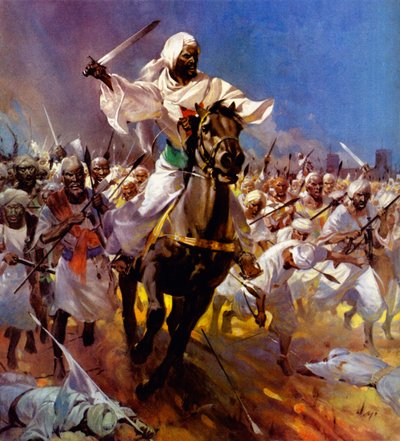 Harc Kartúmért - Muhammad Ahmad (színes litográfia) alkotó: James Edwin McConnell