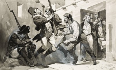 William Scoresby megszökik a spanyol börtönből (gouache, papír) alkotó: James Edwin McConnell