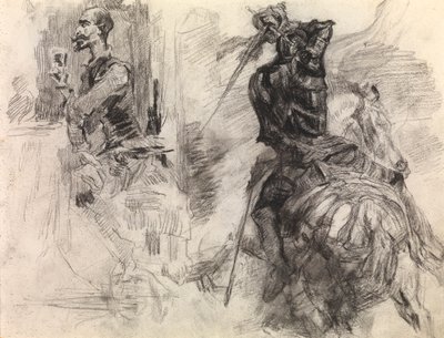 Don Quijote (kréta és fekete kréta papíron) alkotó: James Ensor