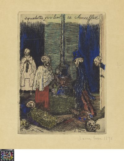 Skelette, die sich wärmen wollen alkotó: James Ensor