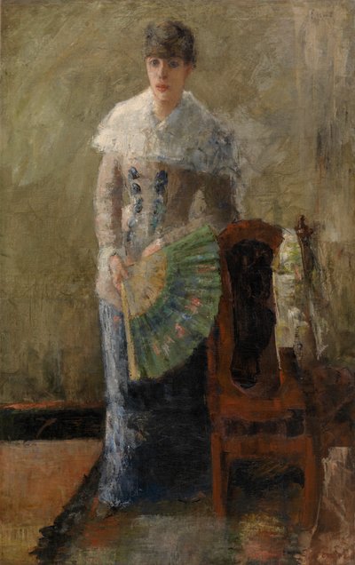 Hölgy ventilátorral (olaj, vászon, panelre szerelve) alkotó: James Ensor