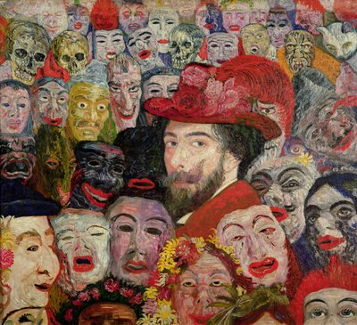 Portrém álarcokkal körülvéve alkotó: James Ensor