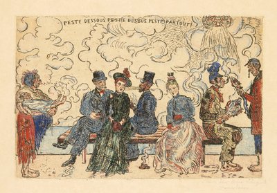 Pestis lent, pestis fent, pestis mindenhol (szennyezés alatta, szennyezés fent, szennyezés mindenhol) alkotó: James Ensor