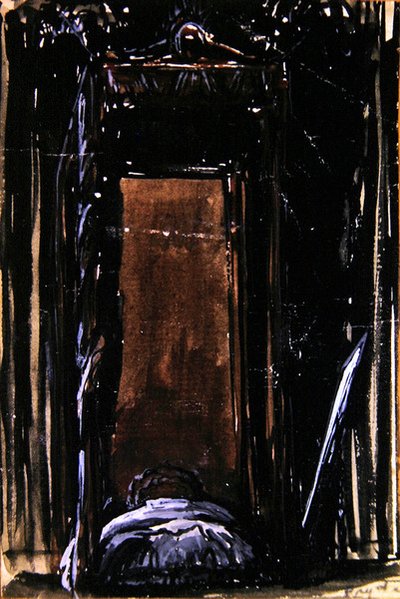 Az ágy, 1909 körül (tinta és gouache papíron) alkotó: James Ferrier Pryde