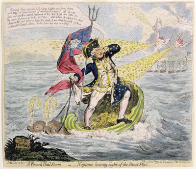 A francia jégeső vihar vagy a Neptunusz, aki szem elől téveszti a bresti flottát, Hannah Humphrey adta ki 1793-ban (kézzel színezett rézkarc) alkotó: James Gillray