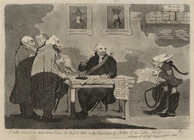 Egy nemes úr a közeledő békén túl elfoglalt ahhoz, hogy a közpénz egymilliónyi kiadásával foglalkozzon [verso] alkotó: James Gillray
